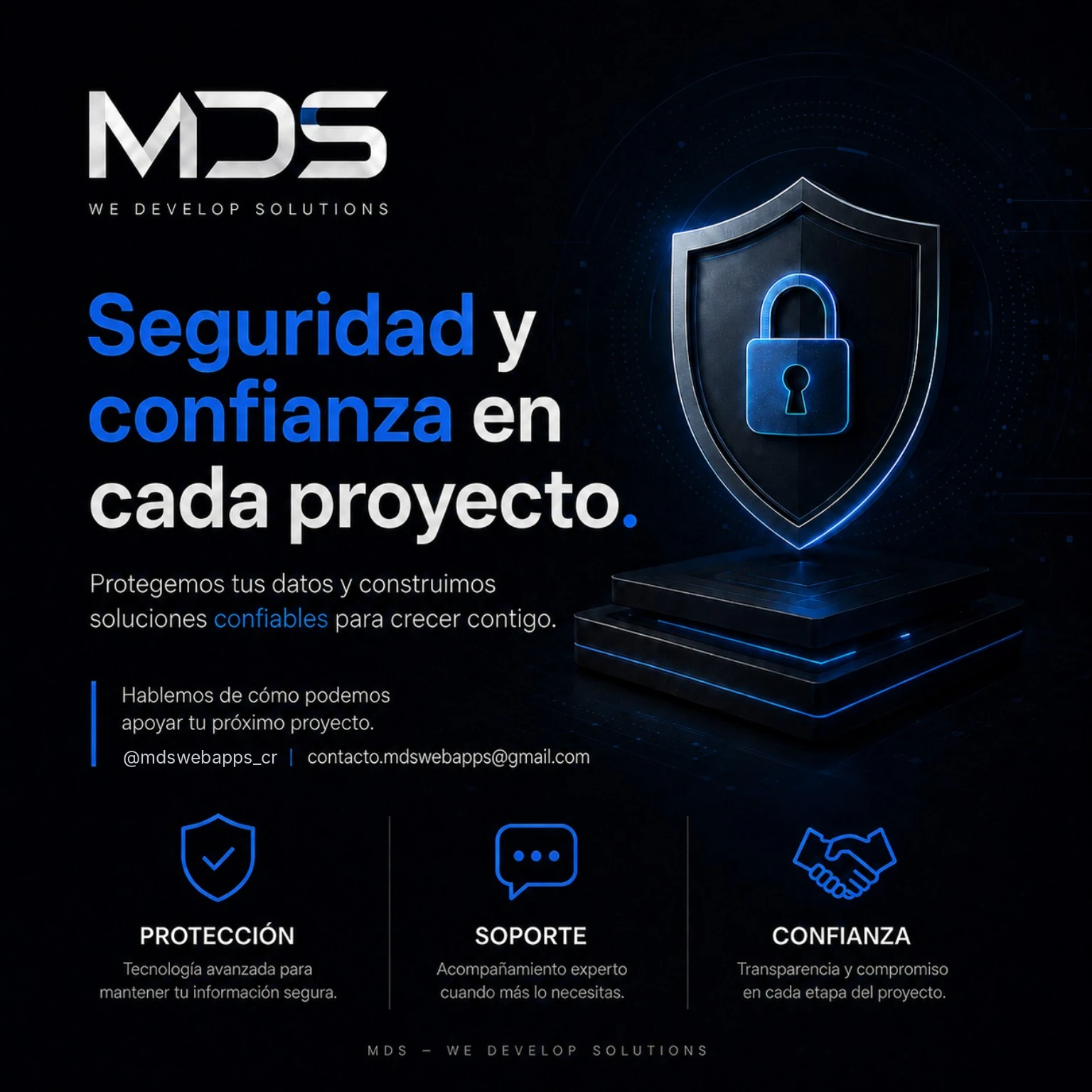 Digital shield representing security, support, and trust in MDS projects